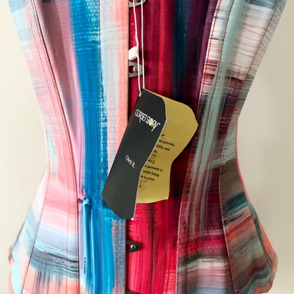 Corset Story NWT Abstract Red & Blue Brushstroke Longline Overbust Corset 28” - Picture 3 of 9